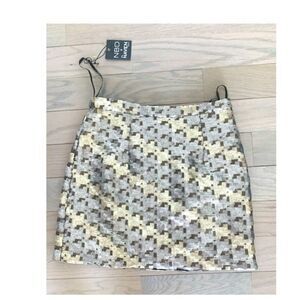 NBD, REVOLVE.com sequin mini skirt, Gold Silver Glitter